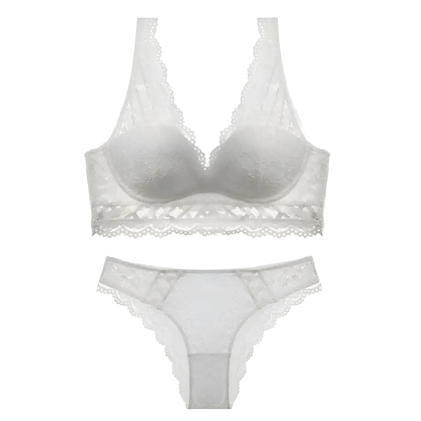 Blanc Ensemble de lingerie en dentelle avec des liens décoratifs