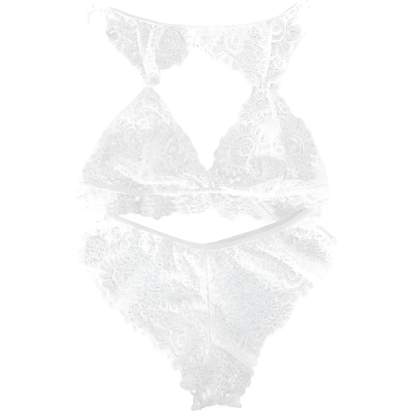 Blanc Ensemble de lingerie en dentelle avec finition décorative au niveau du décolleté