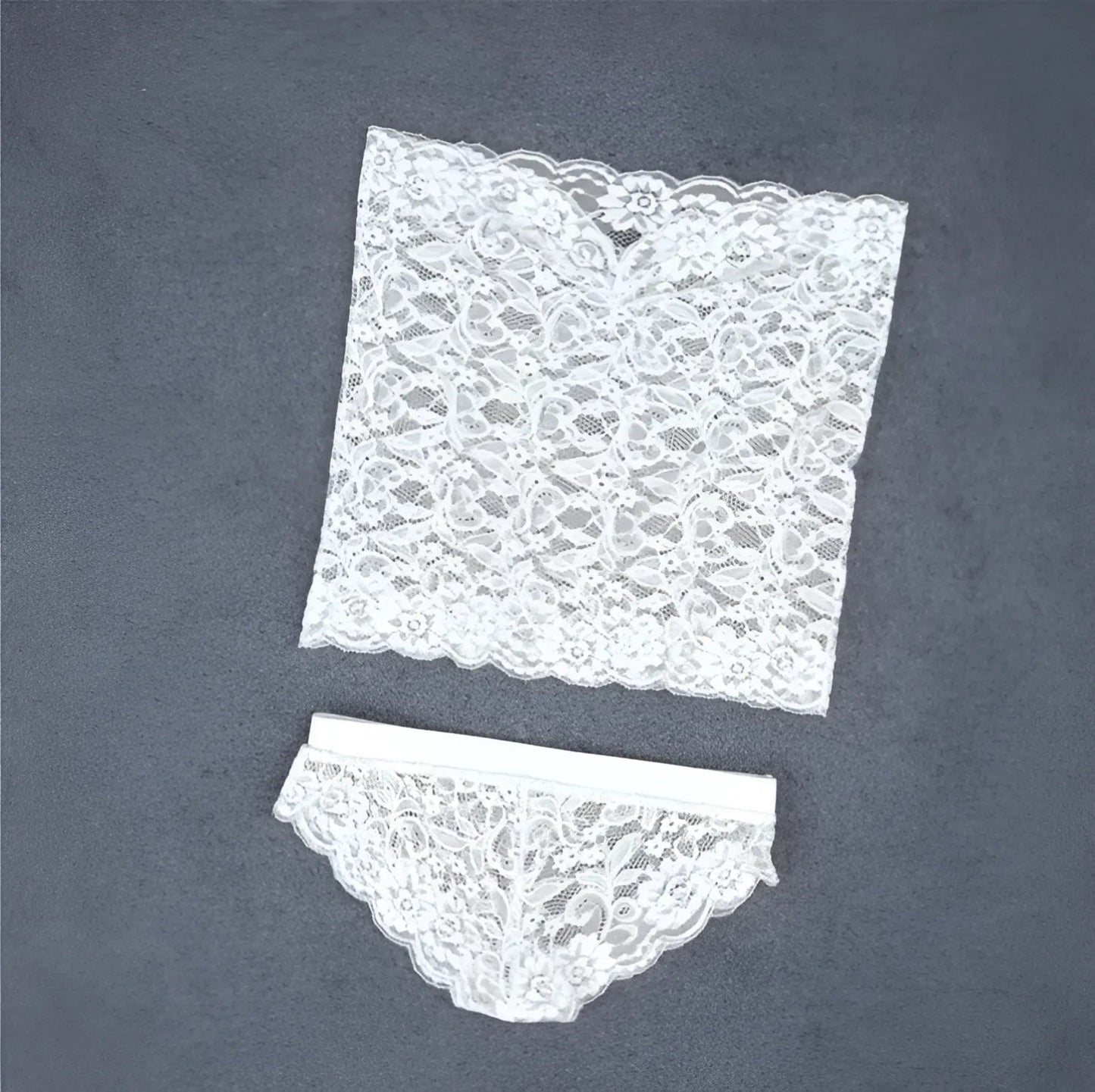 Blanc Ensemble de lingerie en dentelle avec haut style corset