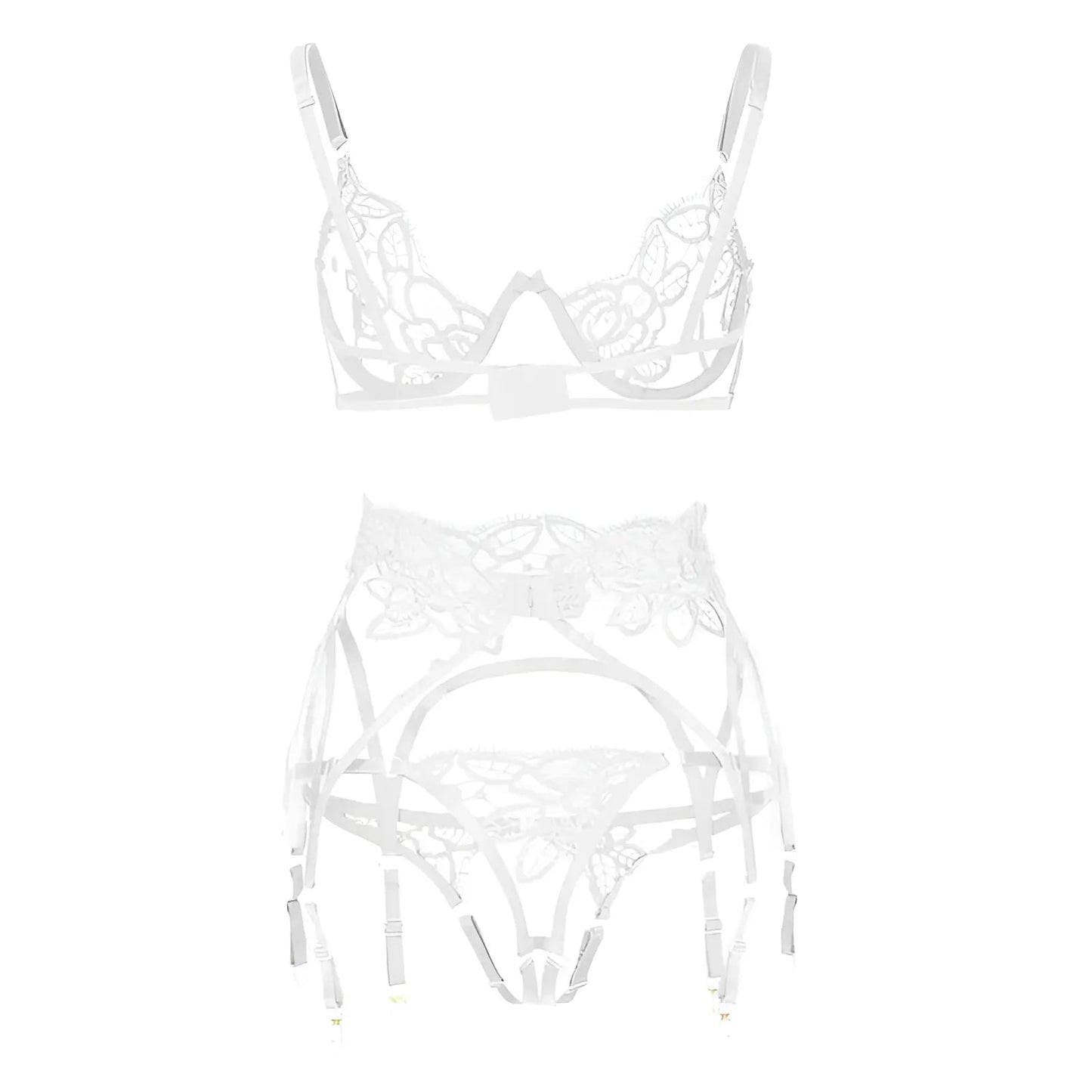 Blanc Ensemble de lingerie en dentelle avec porte-jarretelles