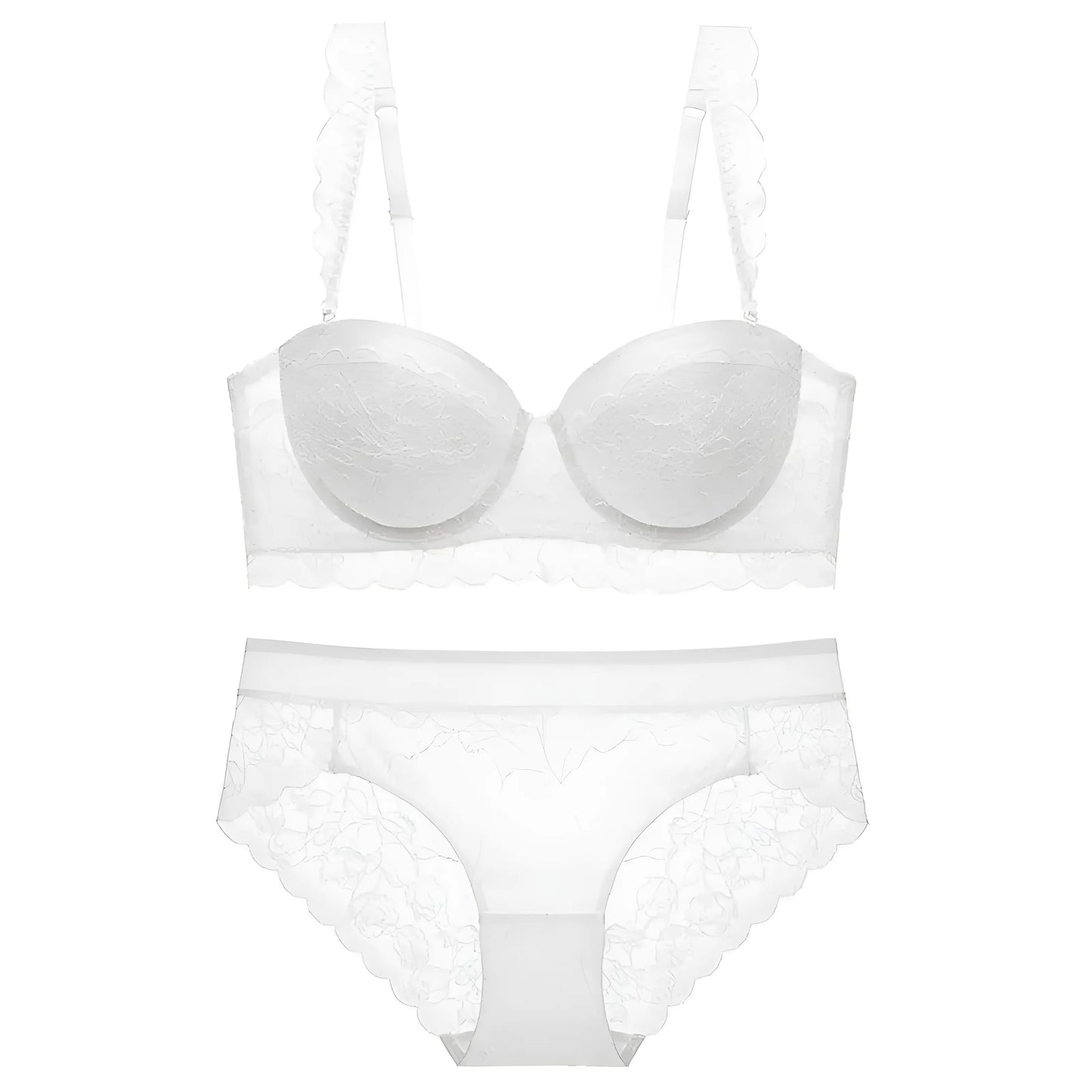 Blanc Ensemble de lingerie en dentelle avec soutien-gorge décolleté