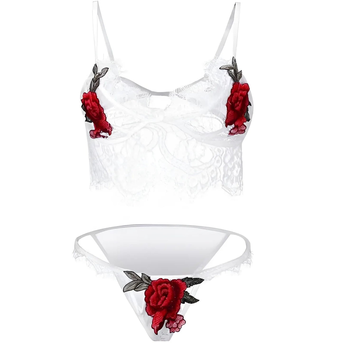 Blanc Ensemble de lingerie en dentelle délicate avec des roses