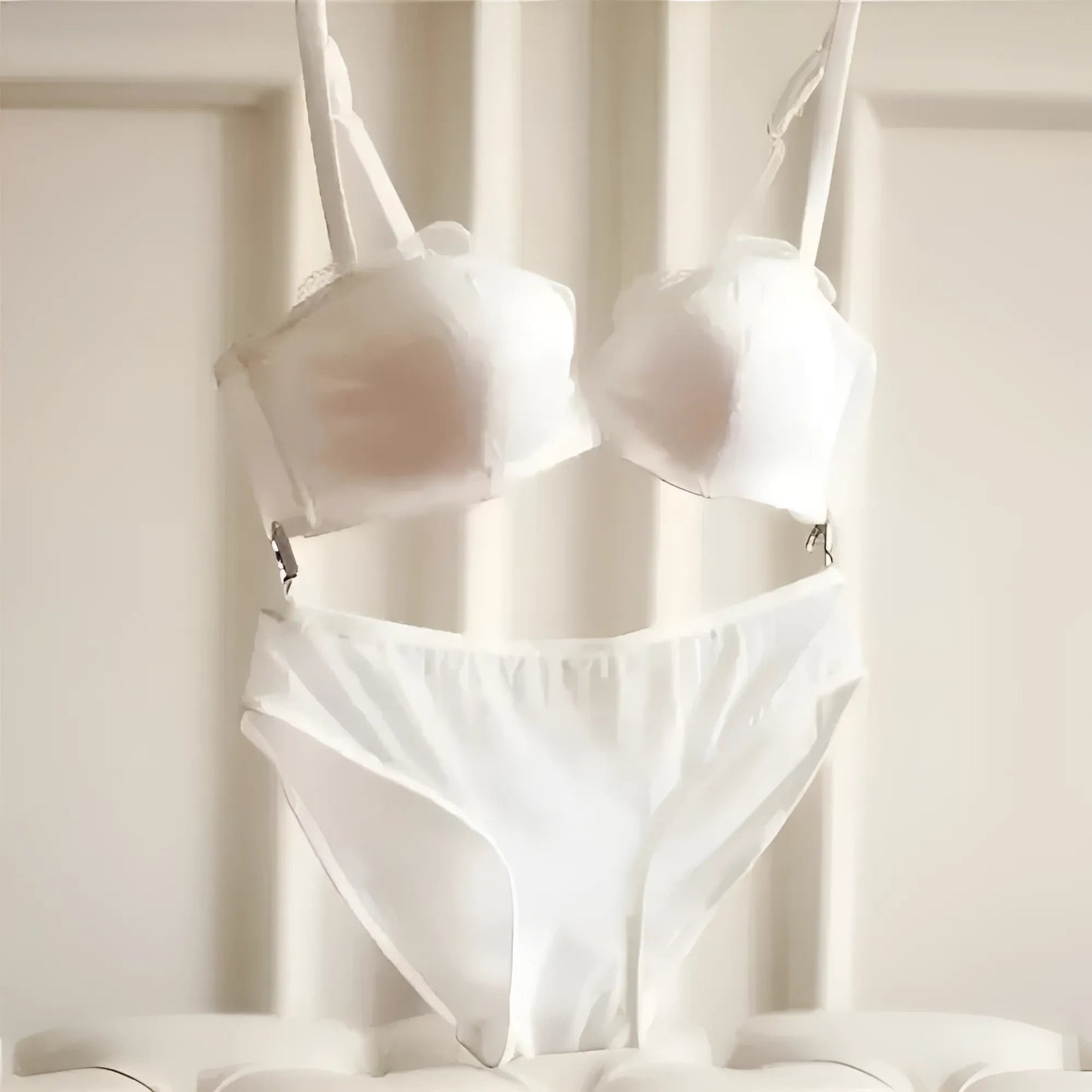 Blanc Ensemble de lingerie en dentelle satinée