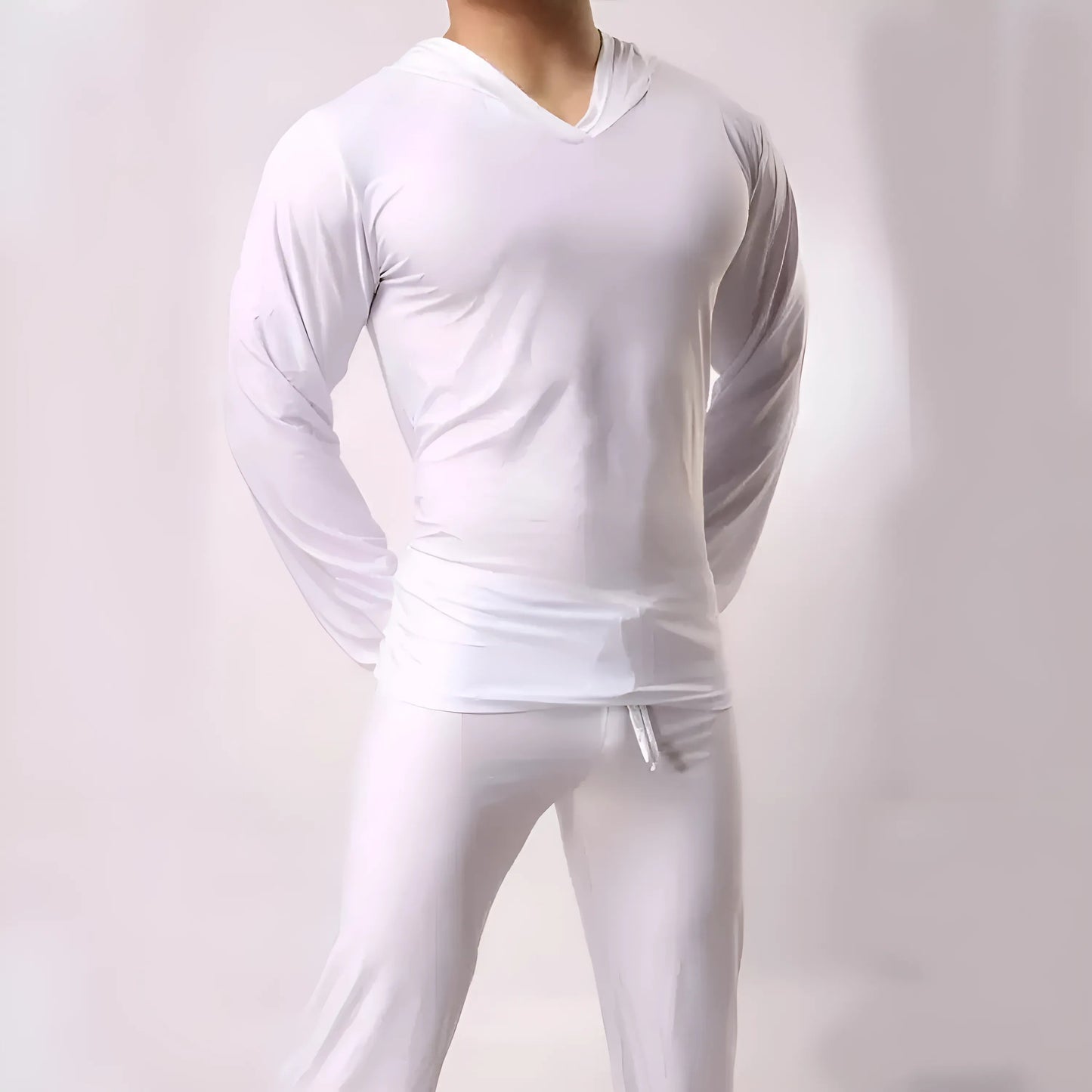 Blanc Ensemble de pyjama à capuche pour hommes