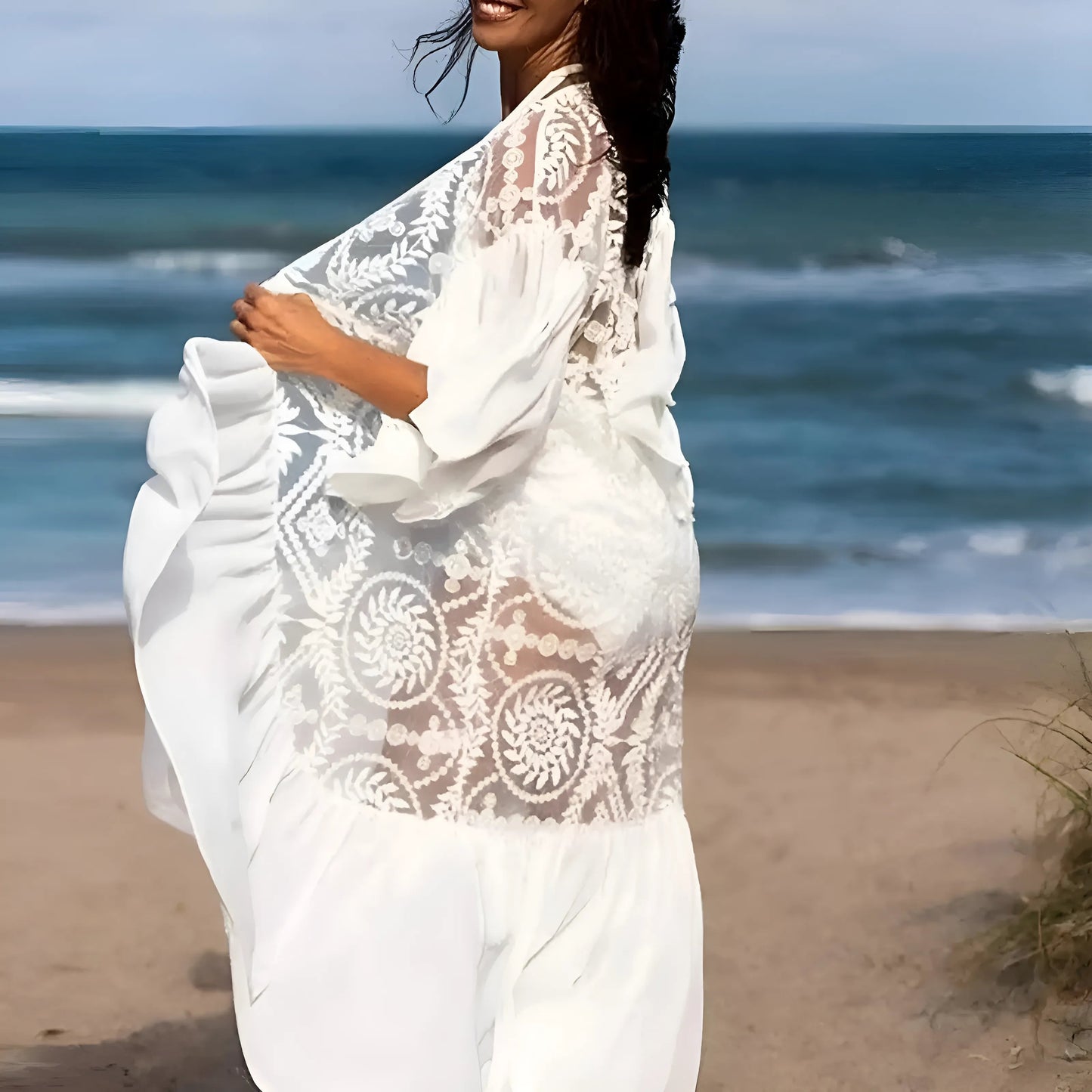 Blanc Kimono en dentelle de plage
