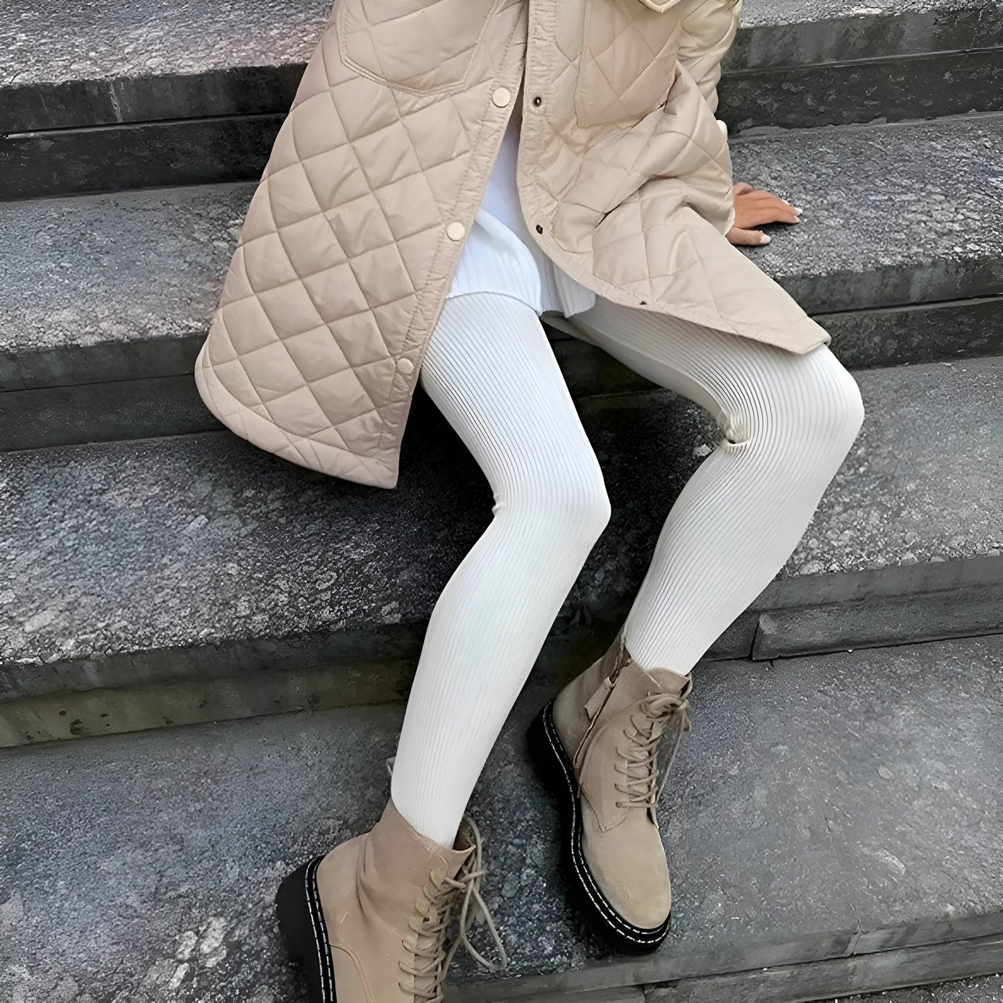 Blanc Leggings côtelés pour femmes