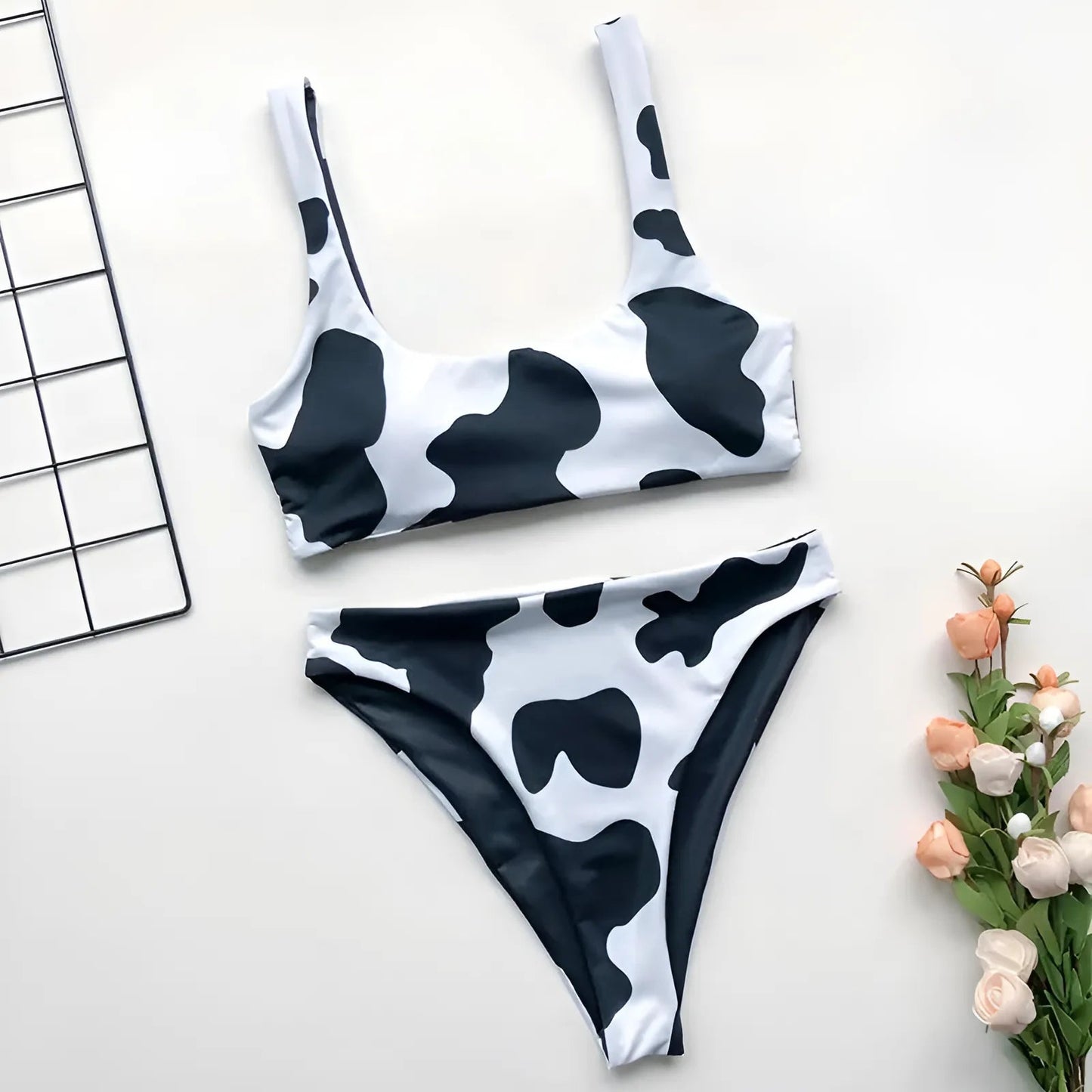 Blanc Maillot de bain deux pièces à imprimé vache