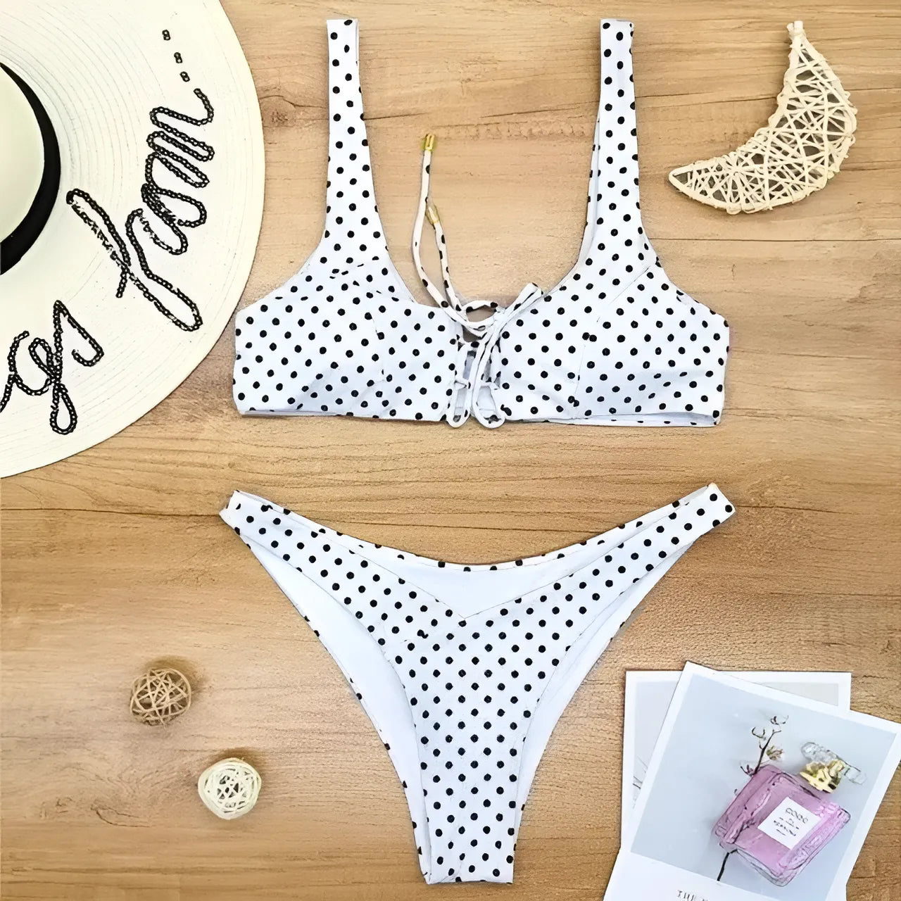 Blanc Maillot de bain deux pièces avec lien au buste