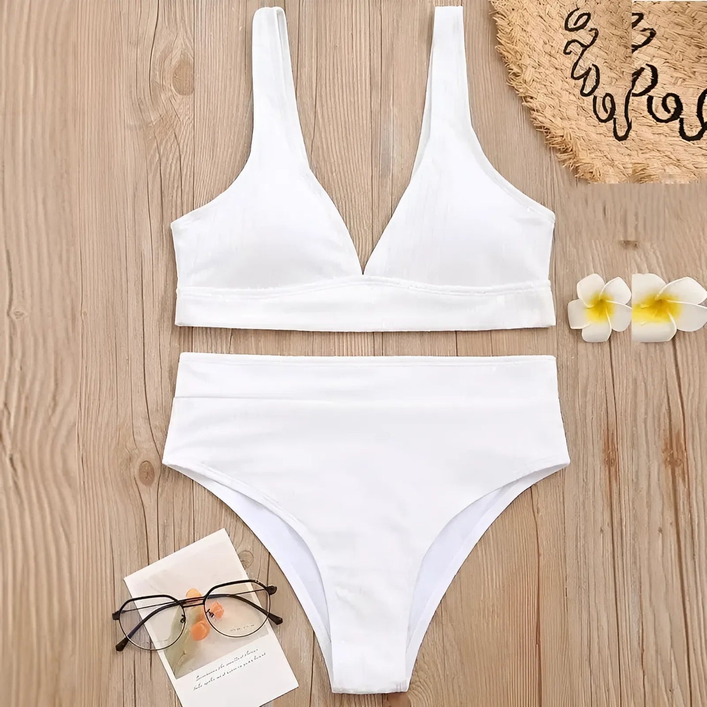 Blanc Maillot de bain deux pièces rayé