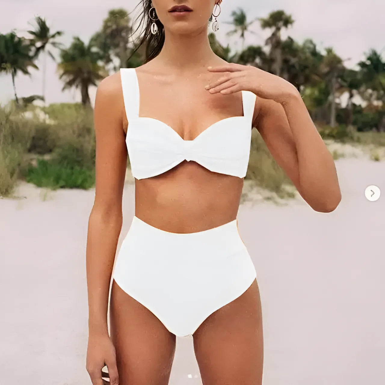 Blanc Maillot de bain deux pièces taille haute