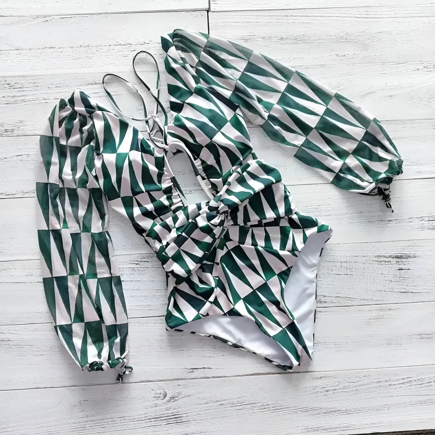 Blanc Maillot de bain une pièce à manches longues