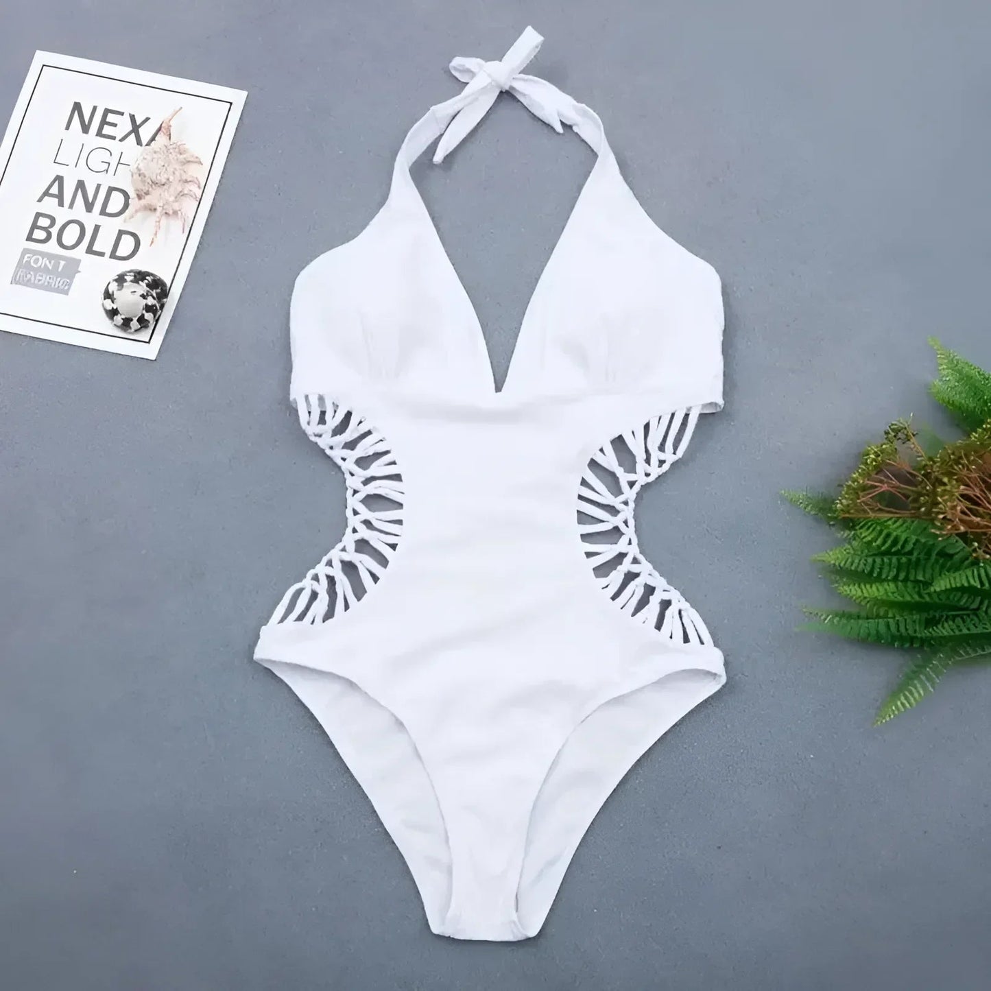 Blanc Maillot de bain une pièce avec découpes sur les côtés