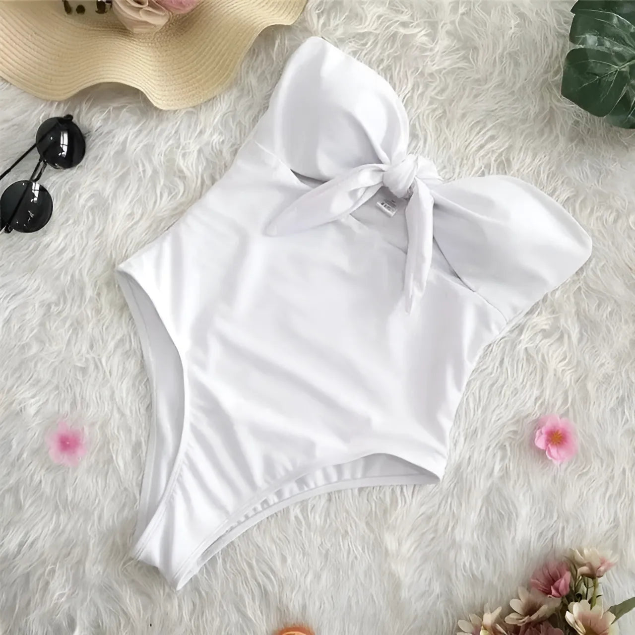 Blanc Maillot de bain une pièce avec haut noué