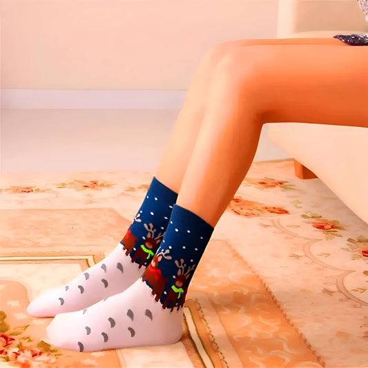 Blanc-Marine Chaussettes longues à motifs de Noël