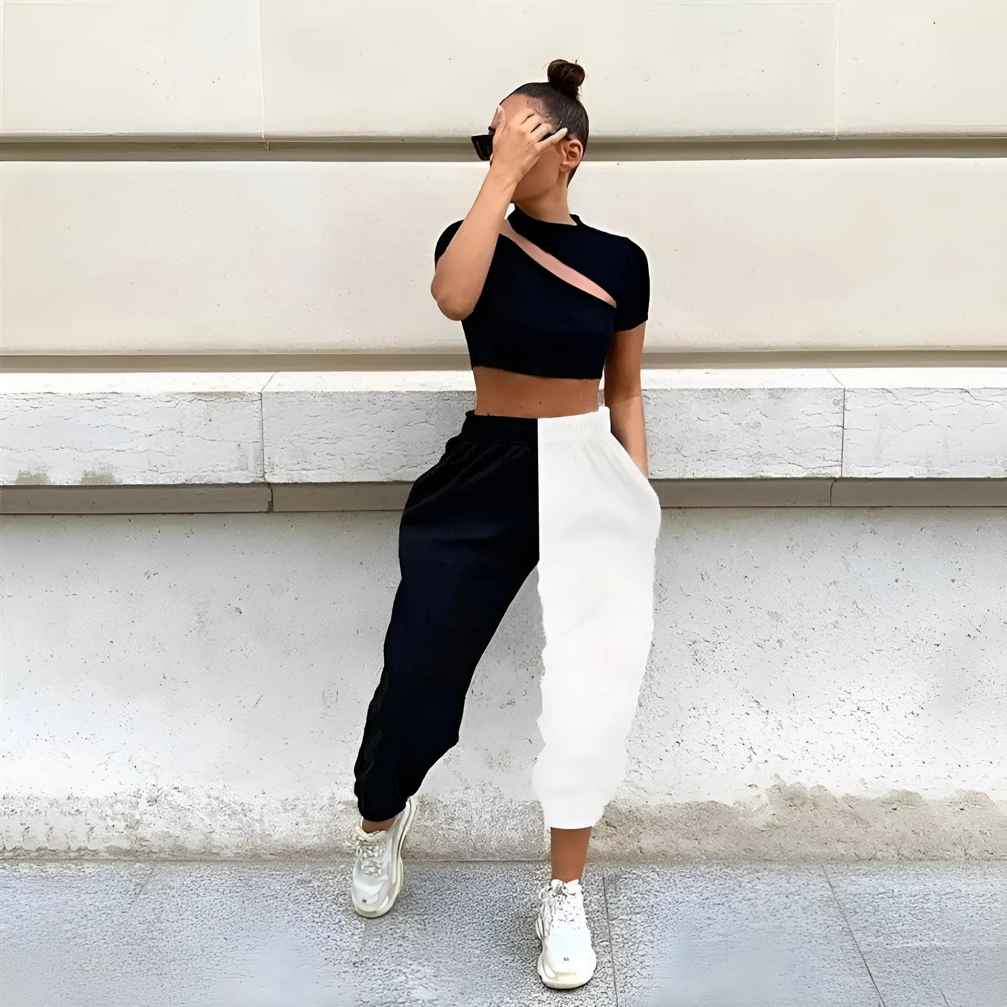 Blanc-Noir Ensemble de sport bicolore