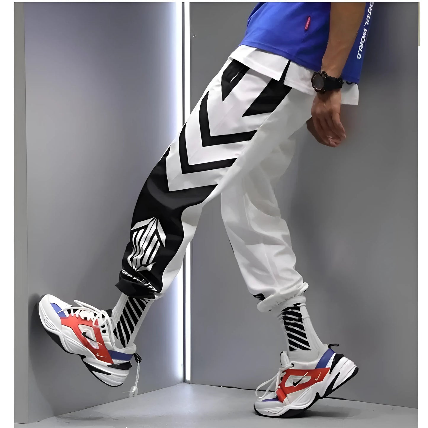 Blanc Pantalons de survêtement à motifs pour hommes