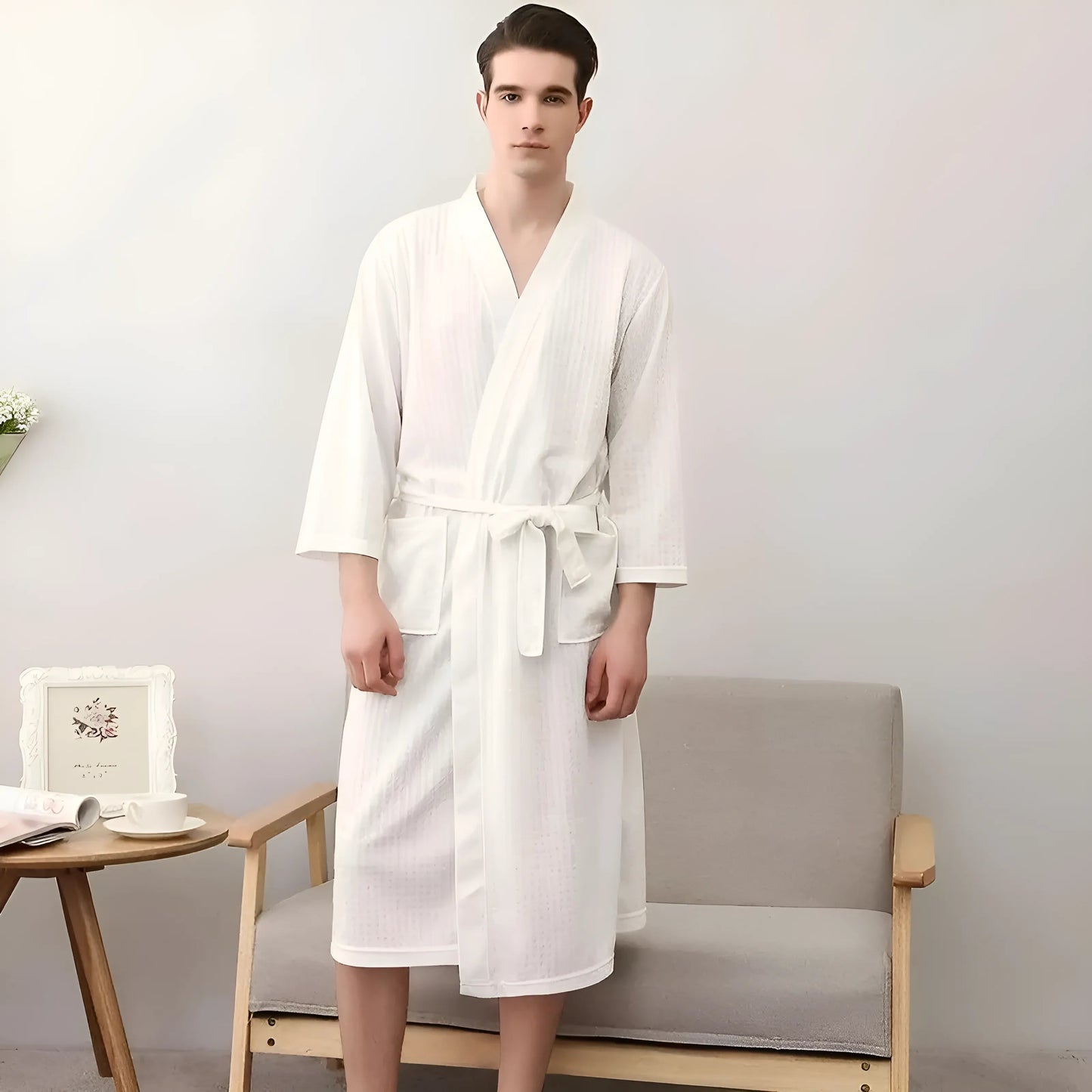 Blanc Peignoir de bain classique pour homme