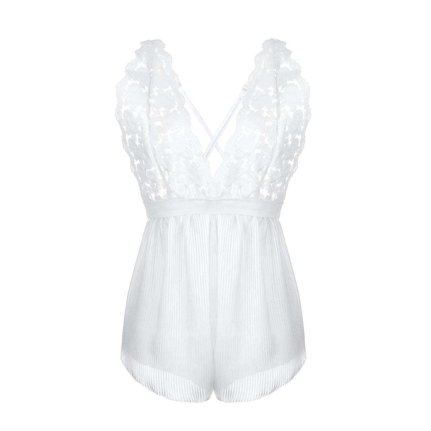 Blanc Pyjama une pièce avec ourlet plissé