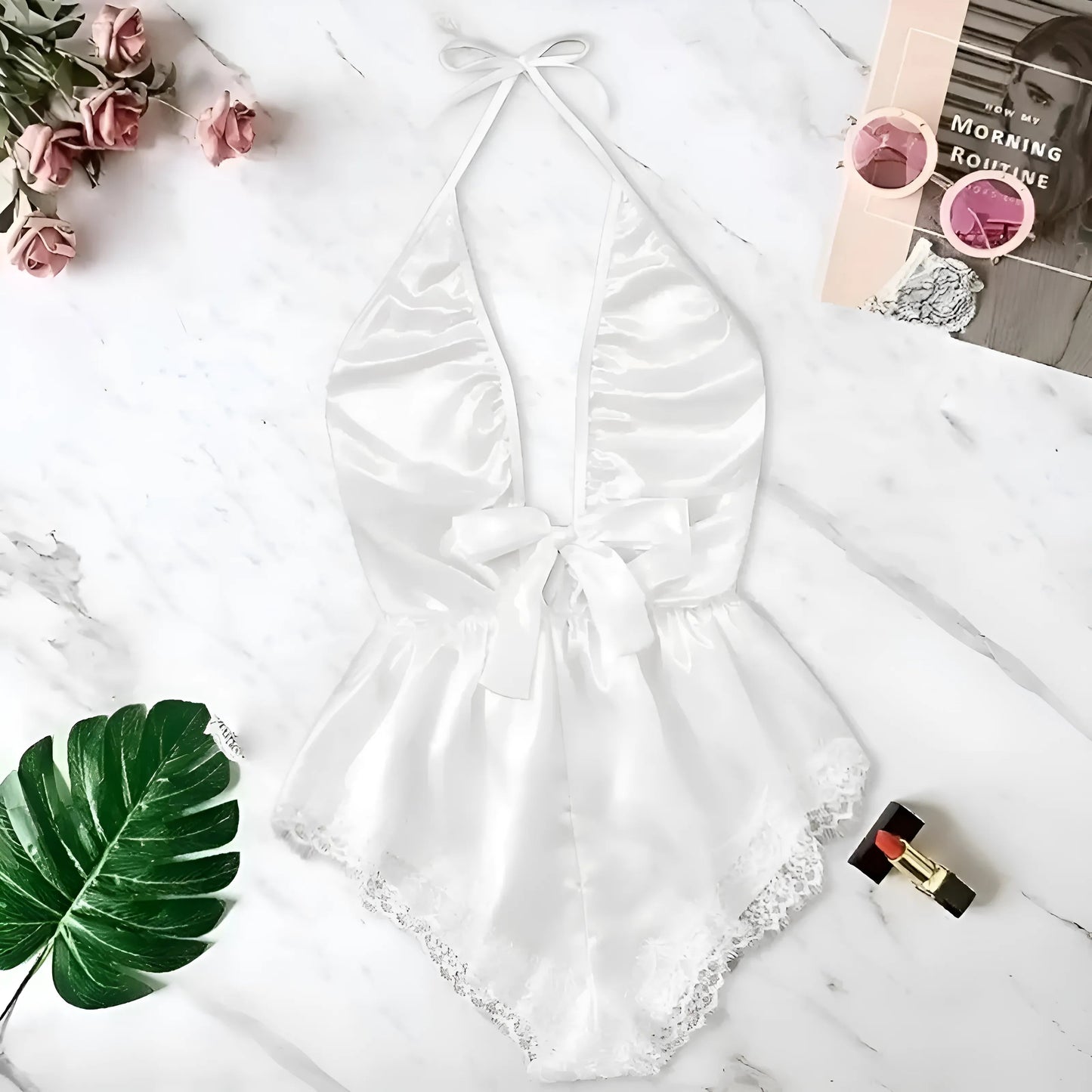 Blanc Pyjama une pièce pour femmes