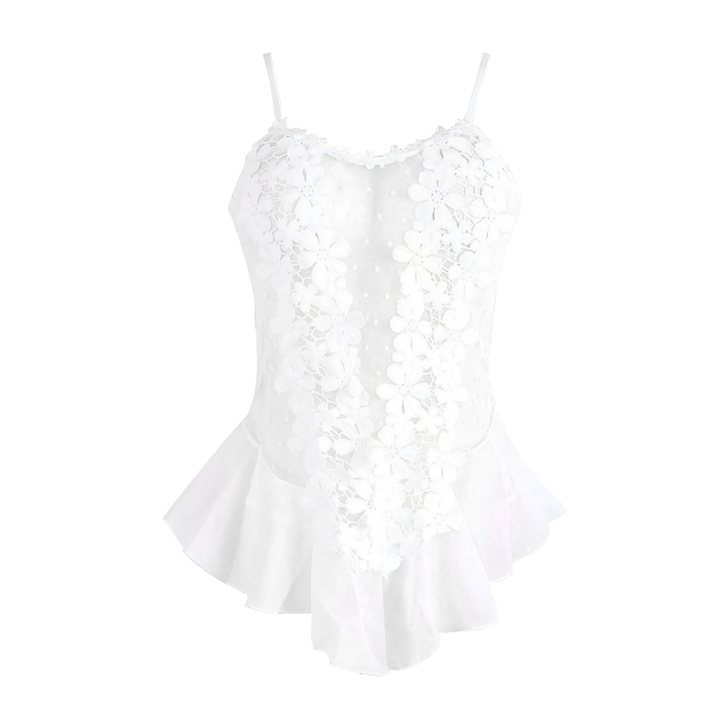 Blanc Pyjama une pièce pour femmes avec dentelle