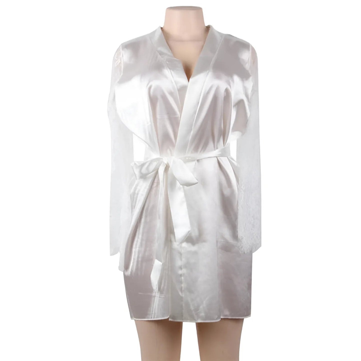 Blanc Robe à manches en dentelle en grandes tailles