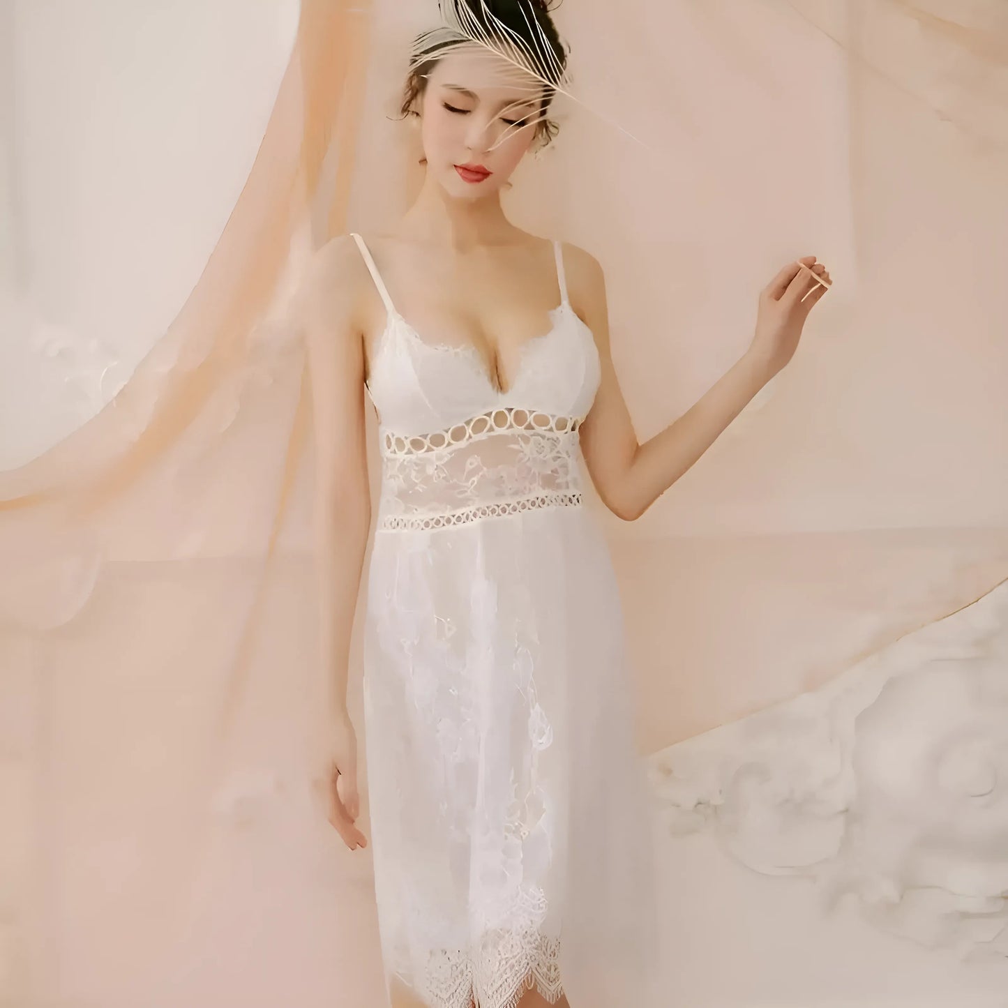 Blanc Robe de nuit de mariée longue