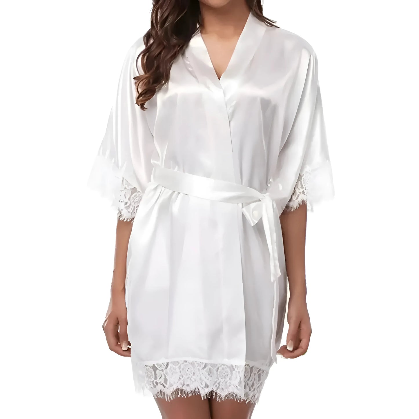 Blanc Robe en satin avec dentelle