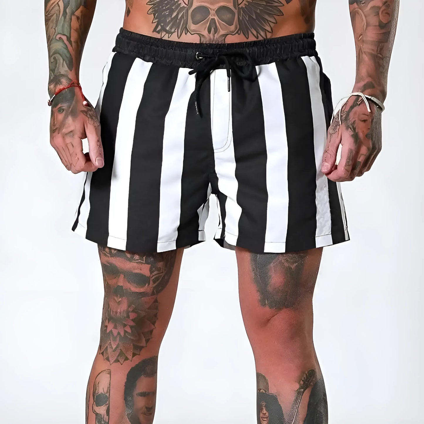 Blanc Shorts de bain à rayures verticales pour hommes