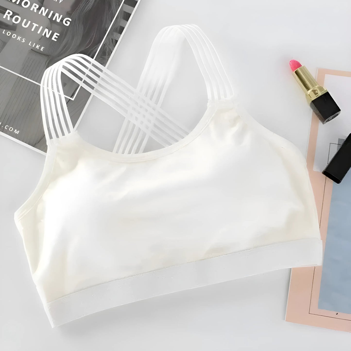 Blanc Soutien-gorge de sport croisé dans le dos