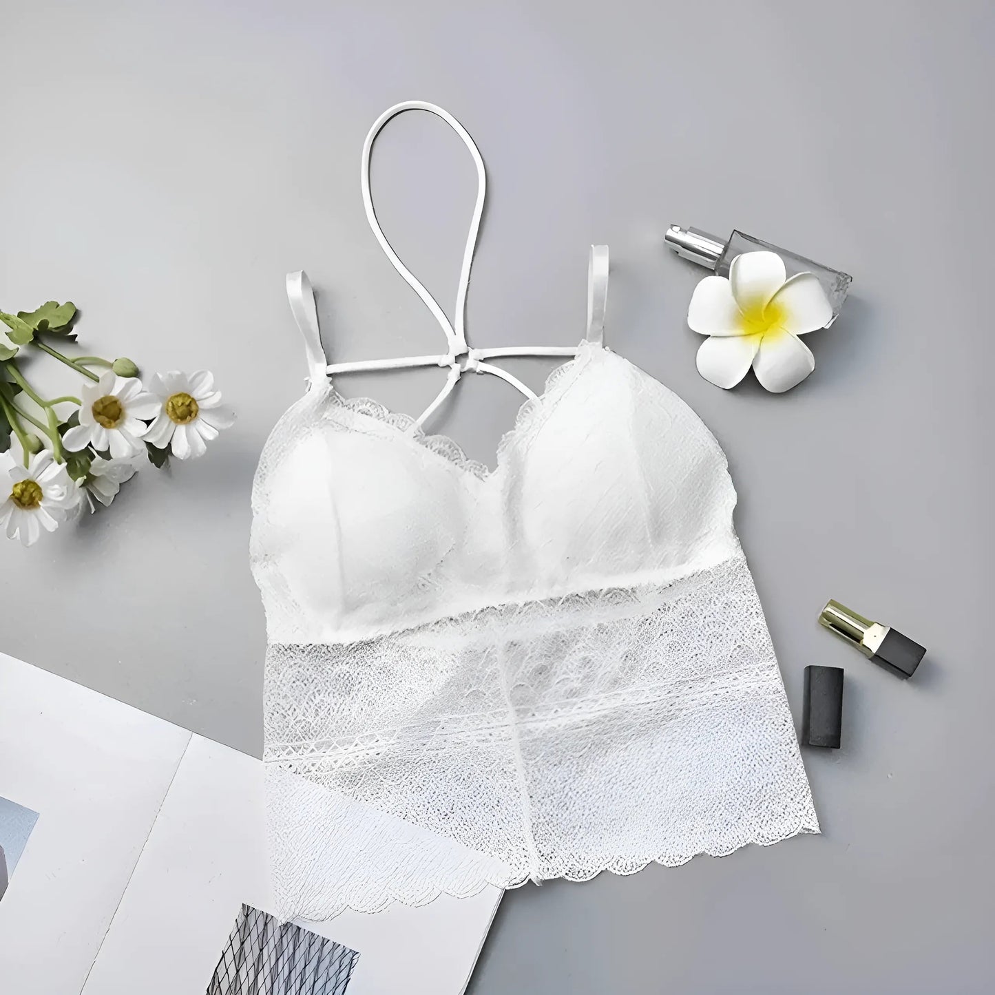 Blanc Soutien-gorge en dentelle avec design taille basse