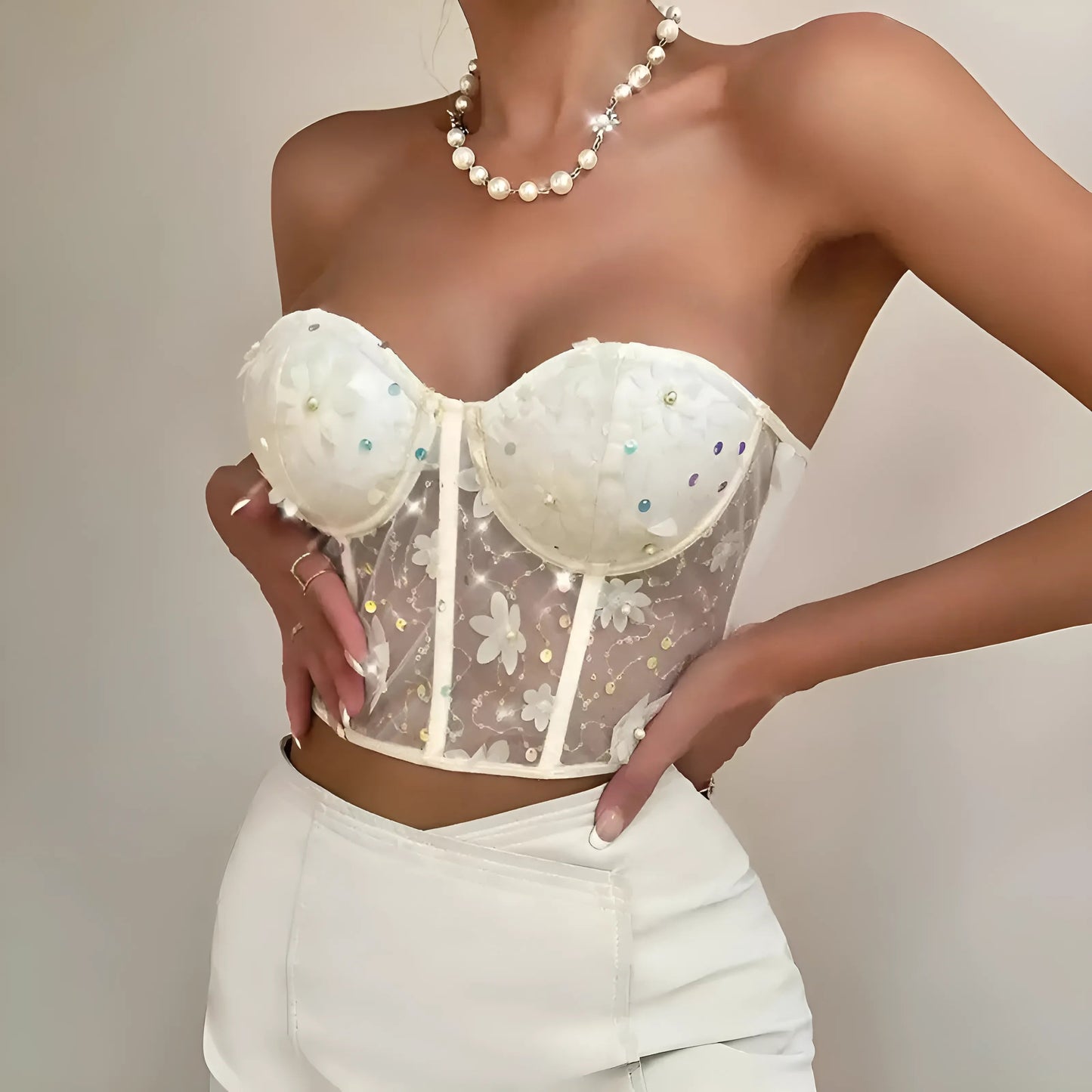 Blanc Soutien-gorge floral Bardot