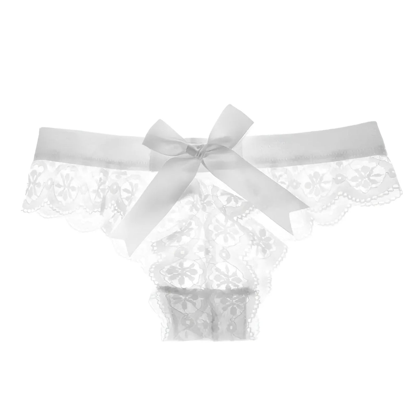 Blanc String en dentelle avec nœud