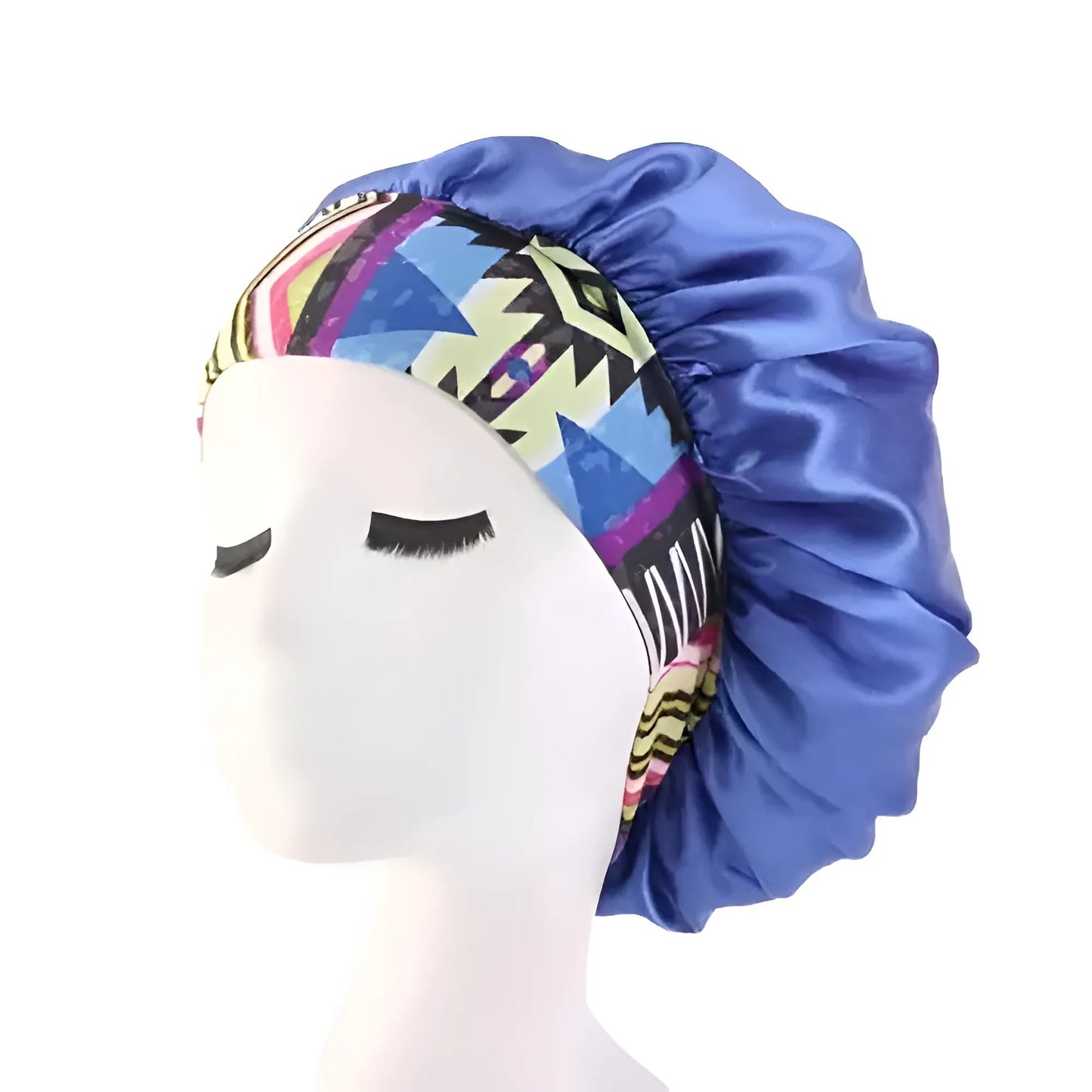 Bleu Bonnet de sommeil en satin avec large bande élastique