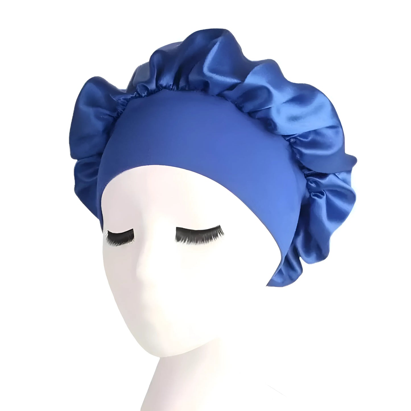 Bleu Bonnet de sommeil en satin avec large bande élastique
