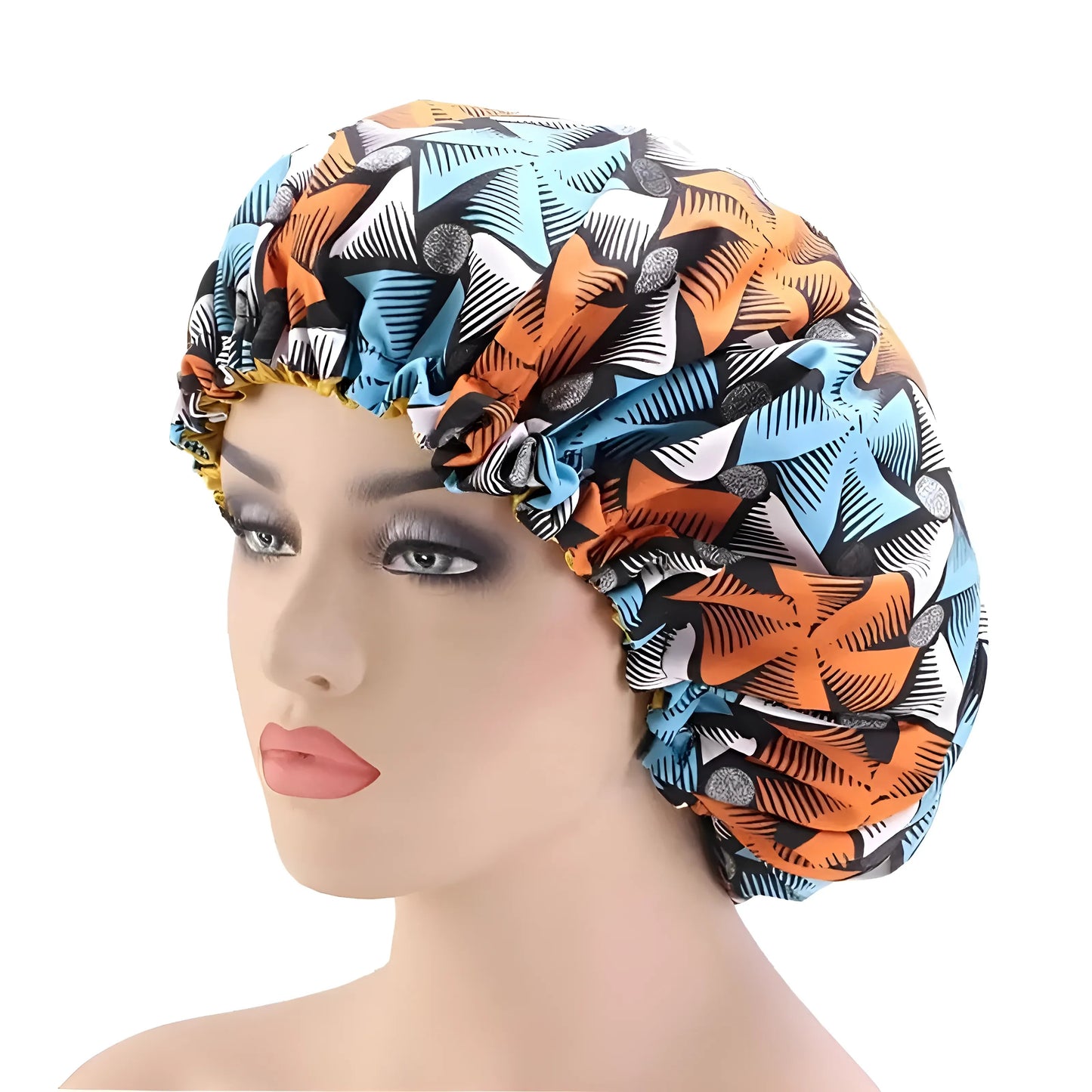 Bleu Bonnet de sommeil en satin avec motifs