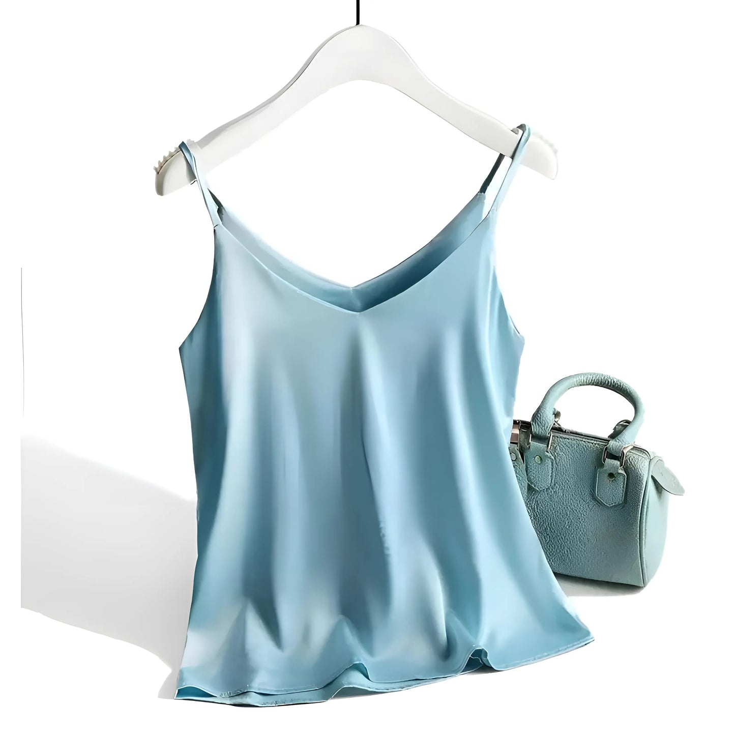 Bleu Camisole en satin de soie pour femmes