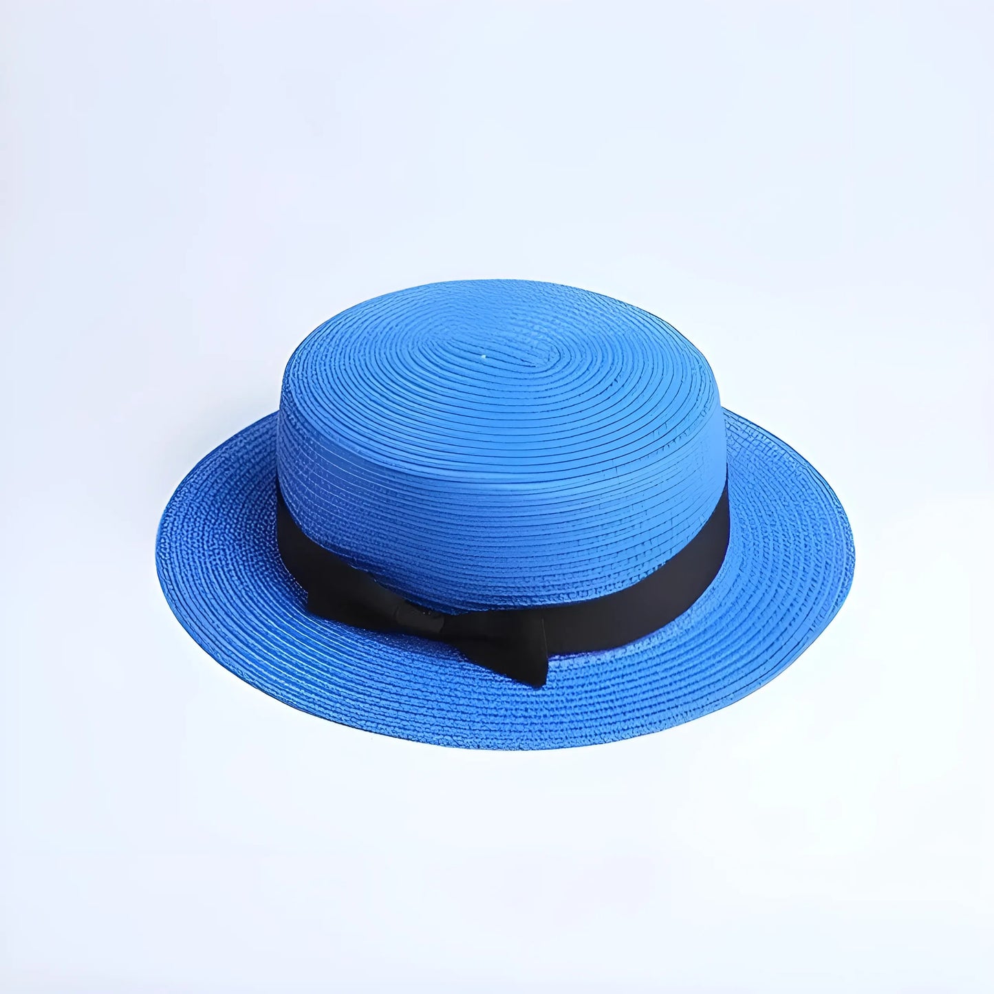 Bleu Chapeau de plage avec ruban noir