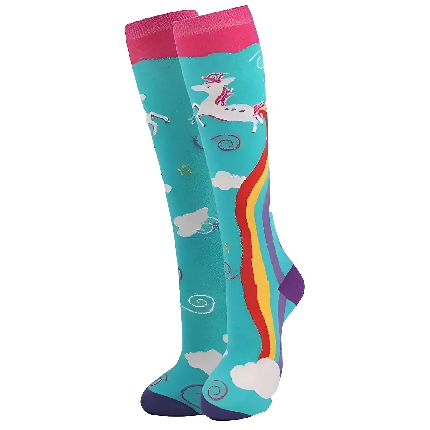 Bleu Chaussettes longues à motifs colorés