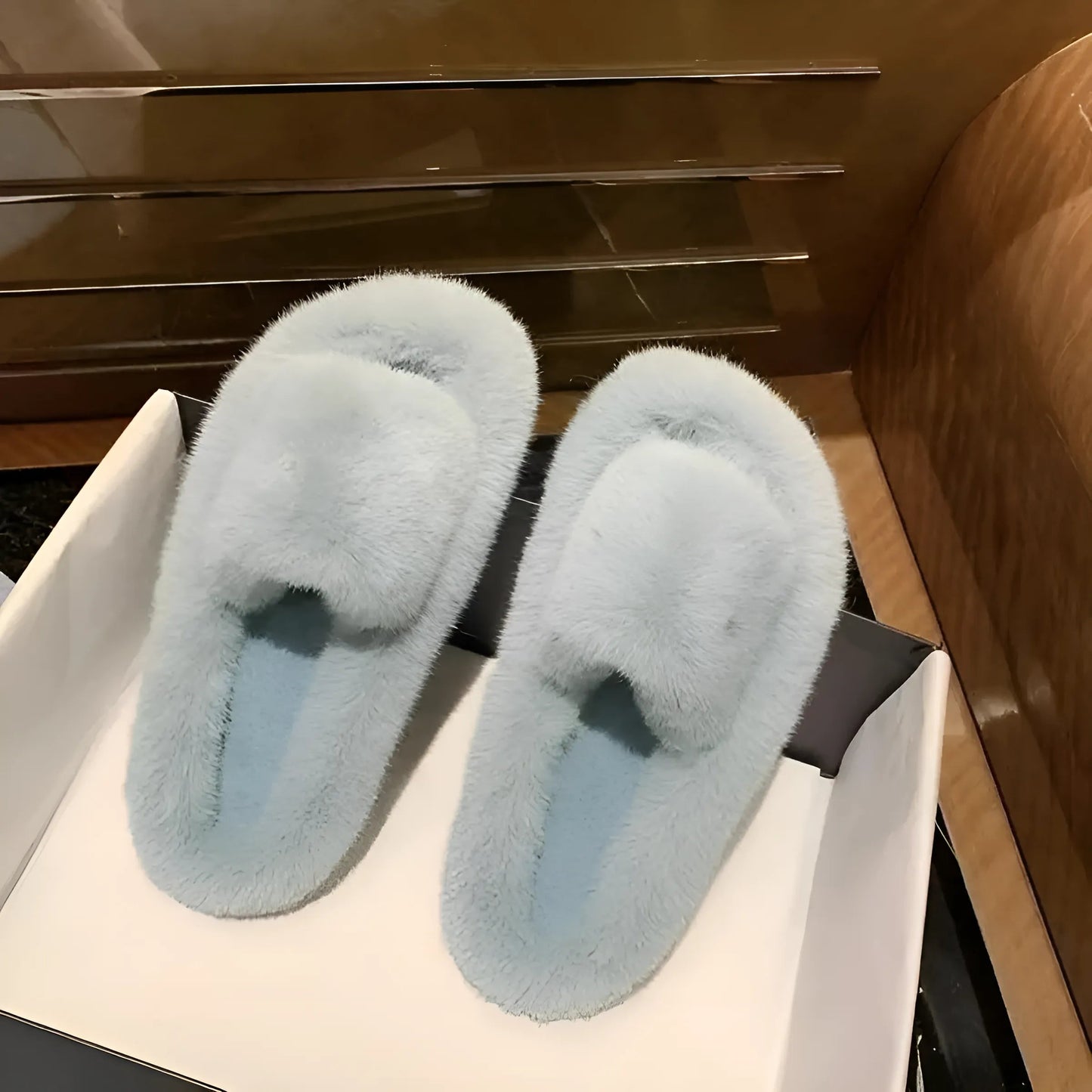 Bleu Chaussons classiques pour femmes avec doublure en fourrure
