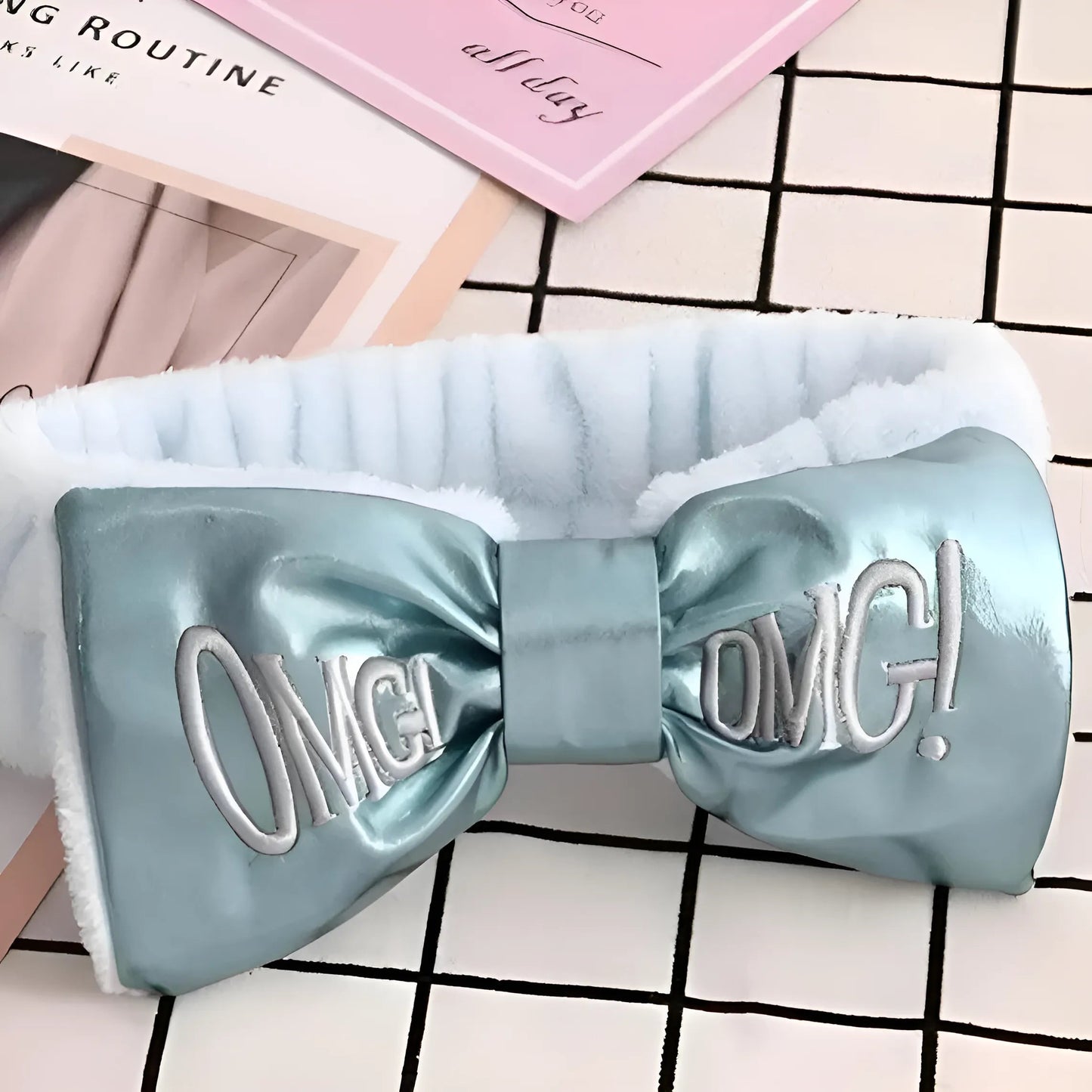 Bleu clair Bandeau en satin avec nœud