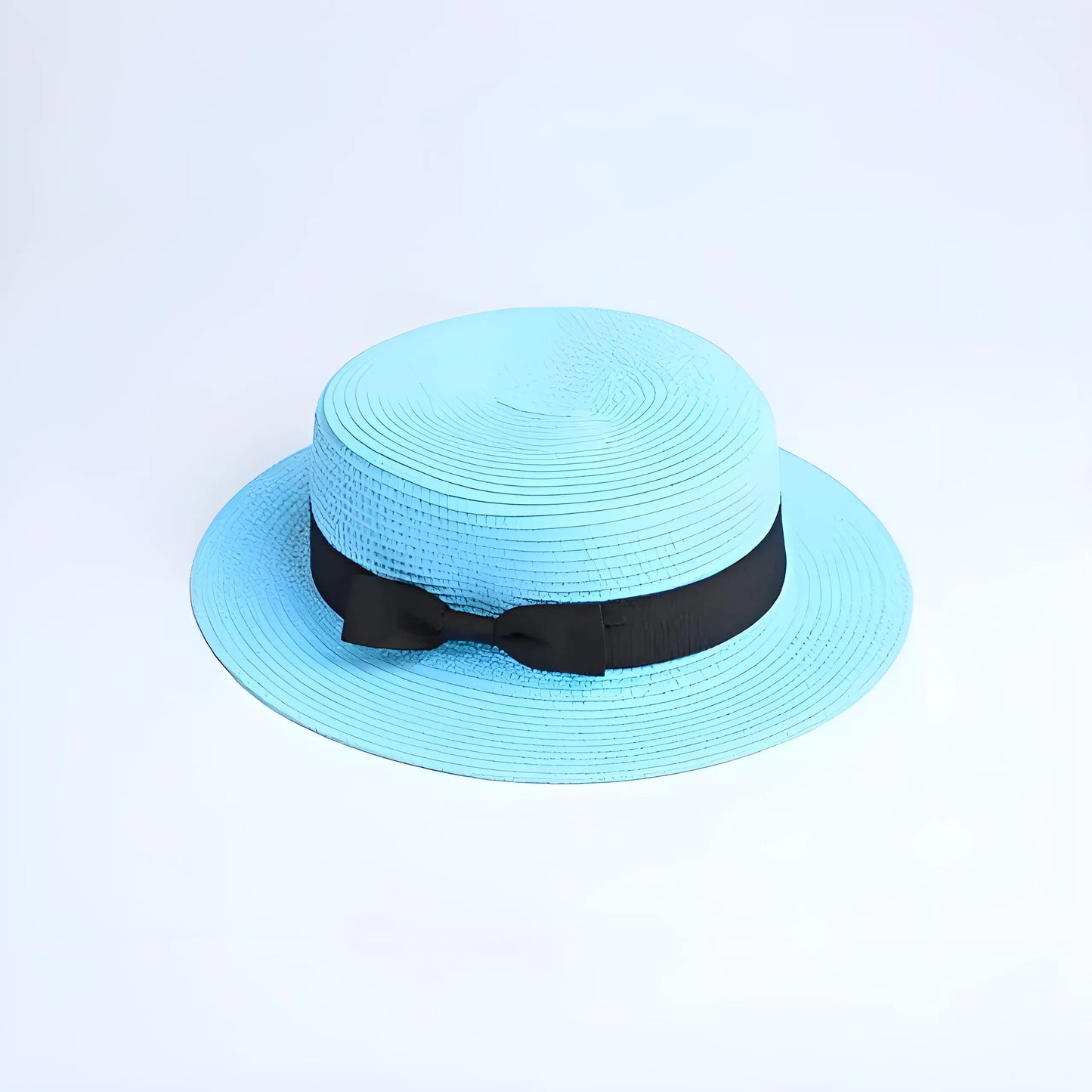 Bleu clair Chapeau de plage avec ruban noir