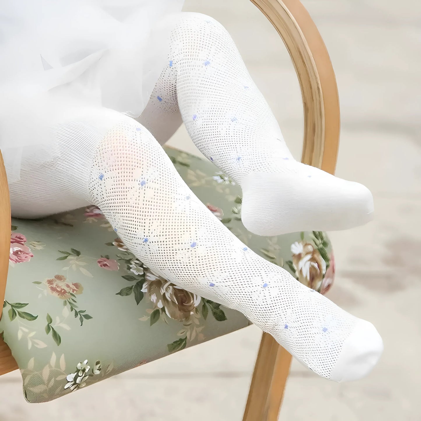 Bleu Collants pour enfants avec motif floral
