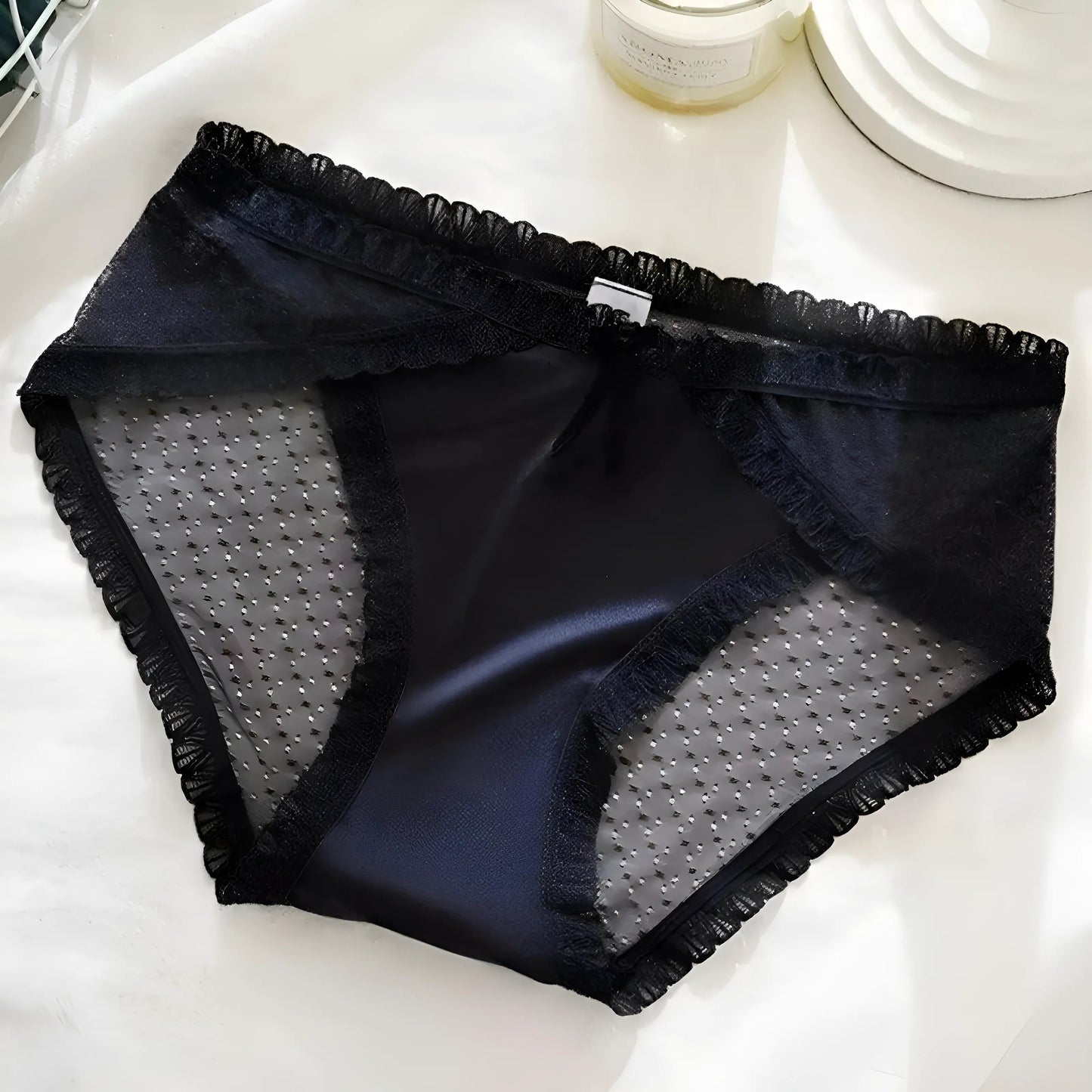 Bleu Culottes en dentelle avec garniture décorative