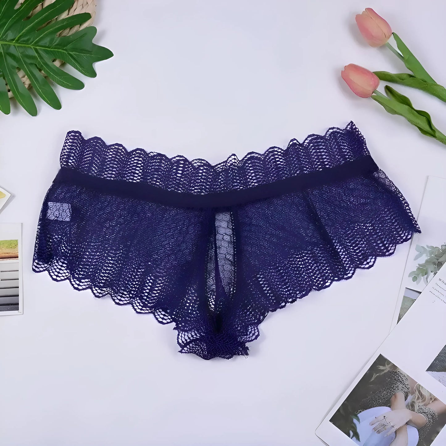 Bleu Culottes en dentelle avec liens