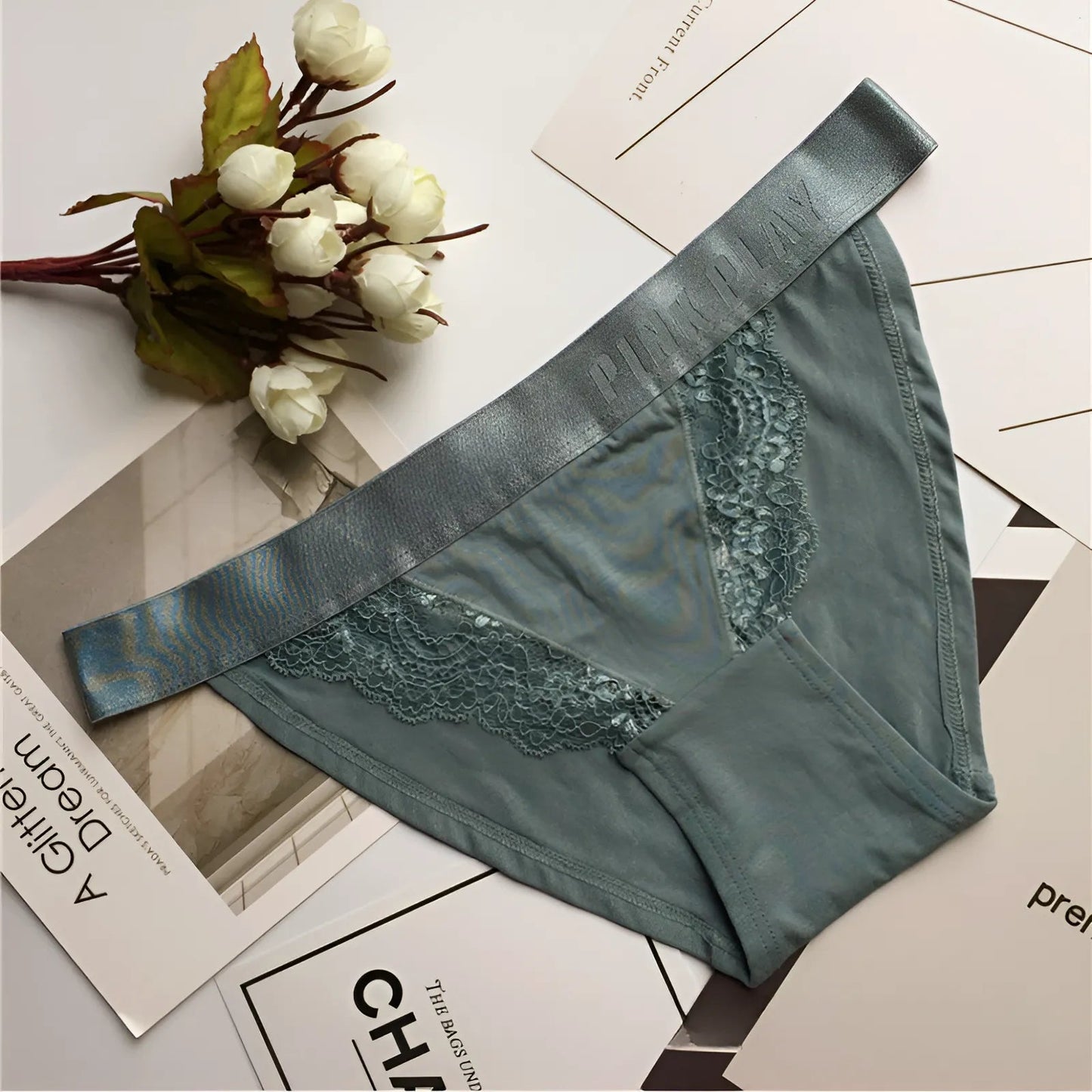 Bleu Culottes en dentelle avec taille élastique