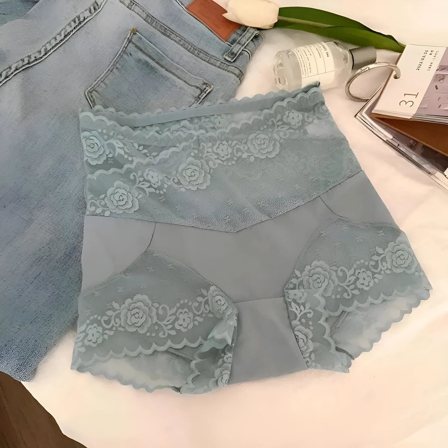 Bleu Culottes en dentelle taille haute