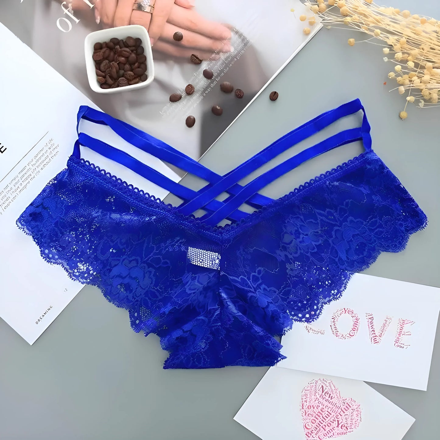 Bleu Culottes en dentelle universelles avec des bretelles décoratives