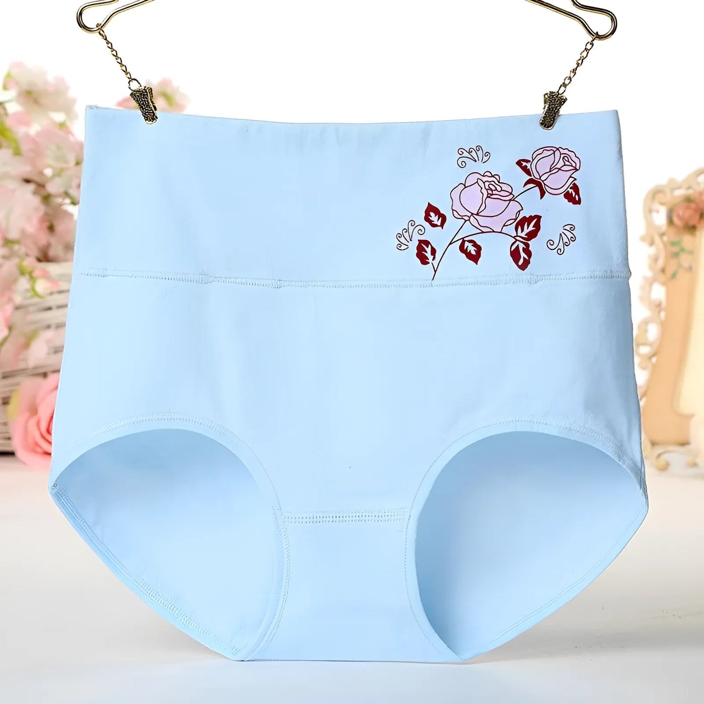Bleu Culottes taille haute avec rose décorative