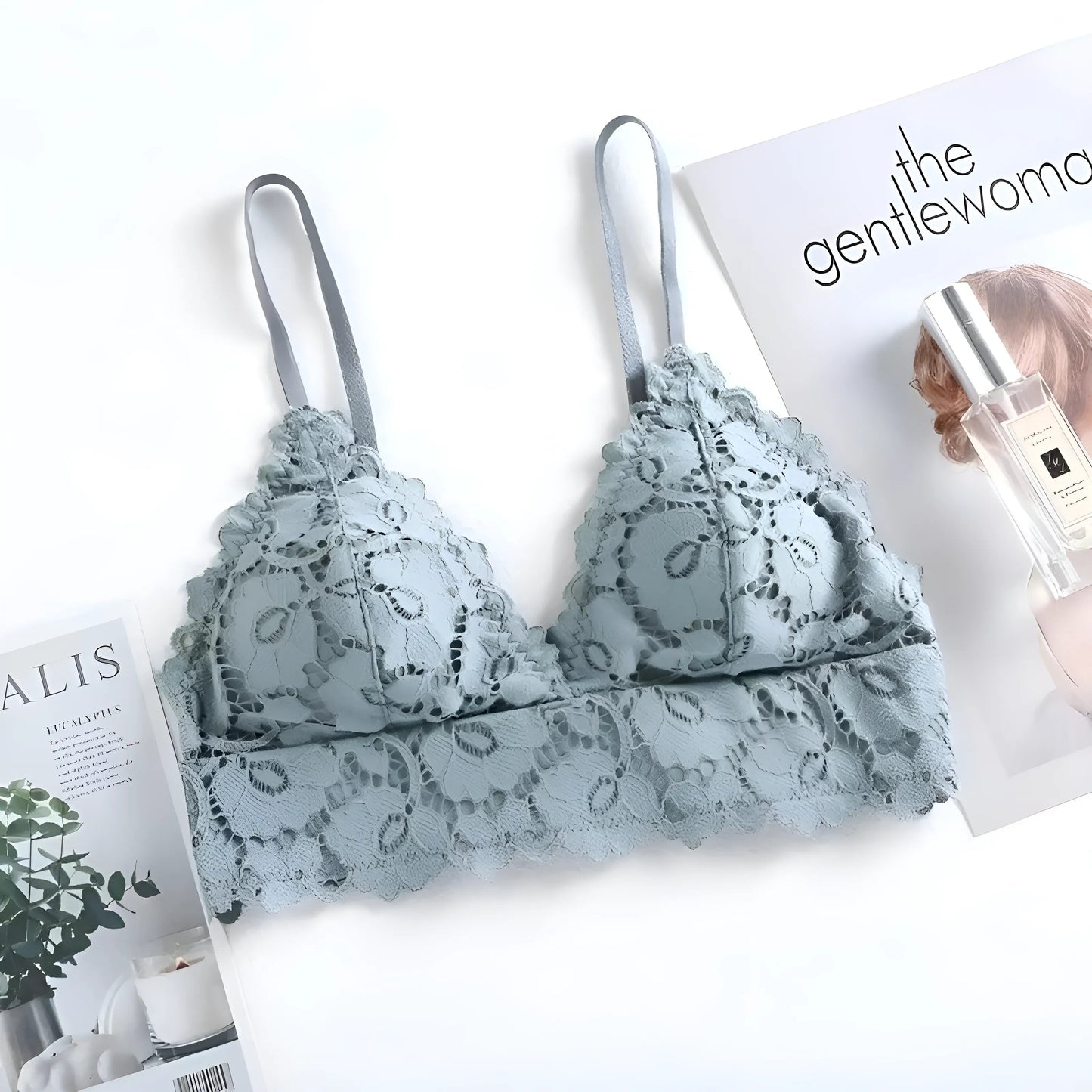 Bleu Ensemble de lingerie en dentelle avec motif floral