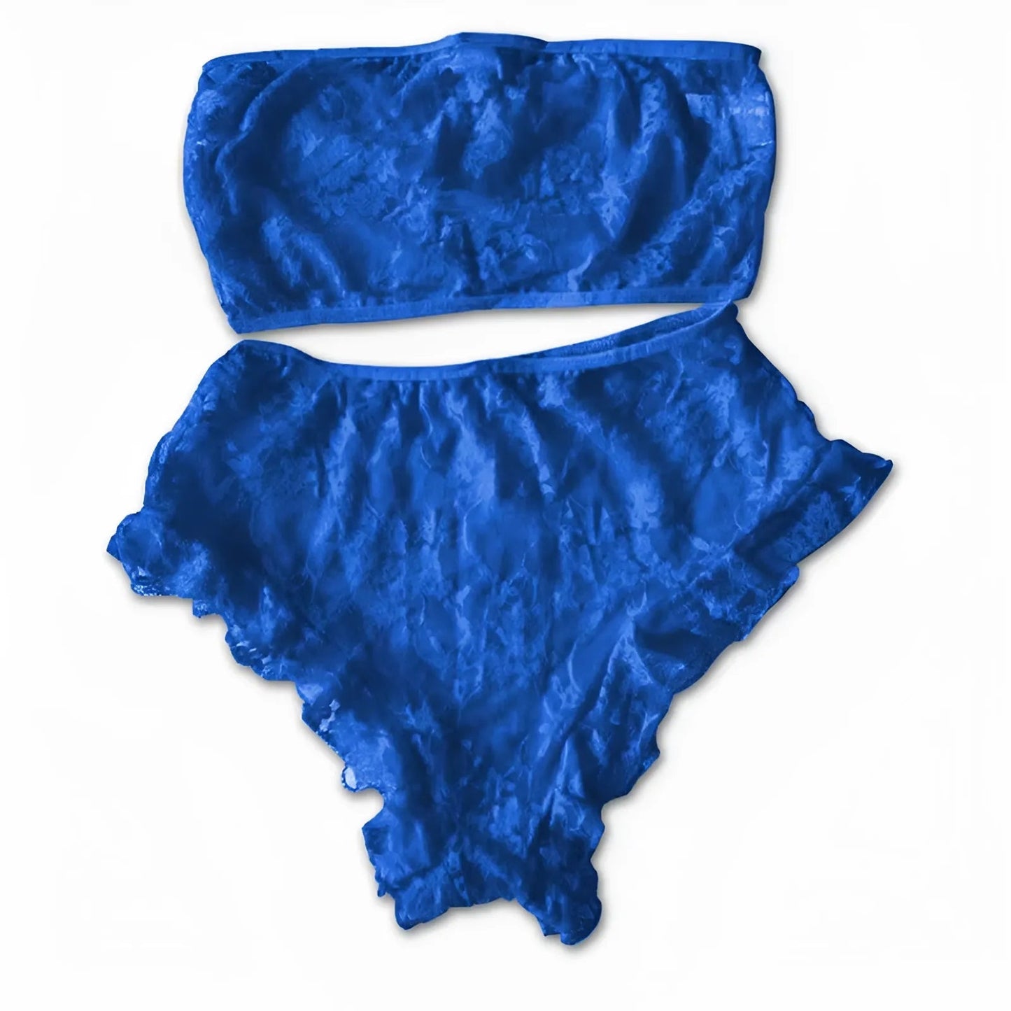 Bleu Ensemble de lingerie en dentelle avec volants